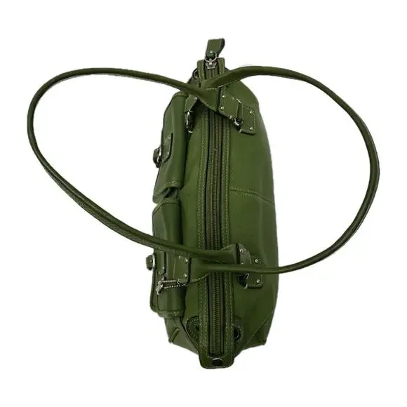 Fossil Satchel Purse Tote Green Leather Top Handles Buckle Pockets Doctors Bag - Picture 5 of 14